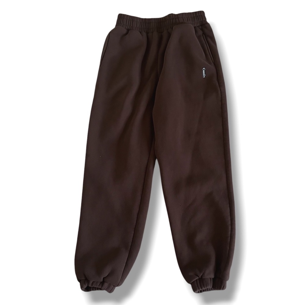 Comfrt Sweatpants Medium Unisex Brown Fleece Joggers Elastic Waist Loungewear